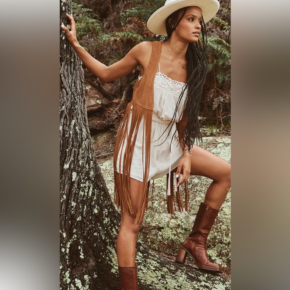 NWT SPELL Joni Suede Fringe Vest